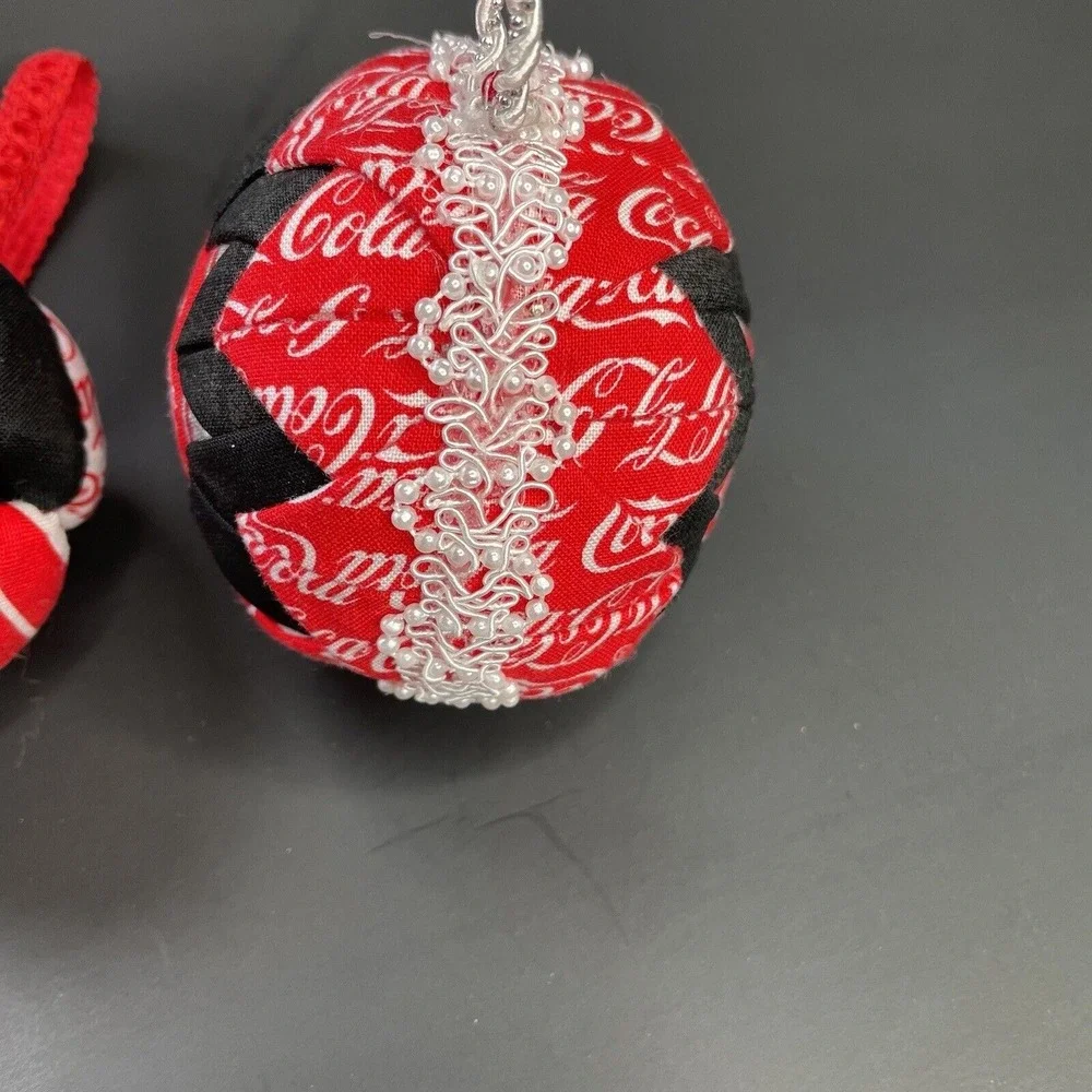 Vintage Cloth Christmas Ornaments Hand‎ Sewn Stuffed Coca Cola Quilted Red Coke